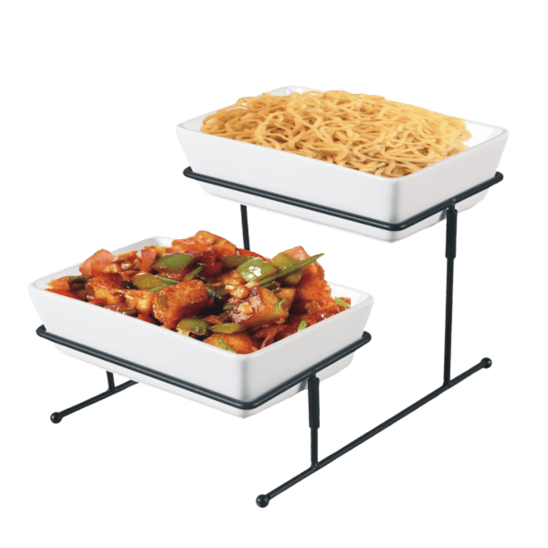 2 Tier Deep Bowls Serving Holder Black BRILLIANT Porcelain BR0062