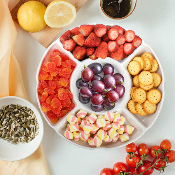 Platter, Melamine Appetizer Serving Plate, 5 Sectional Party Snack Relish Tray for Serving Food, Nuts, Candy, Dried Fruit, Veggies BRILLIANT BR00688