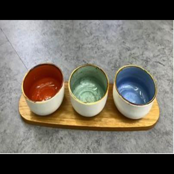 Dessert set 3.5" dish*3pcs with 1pc wooden tray CZT21-121