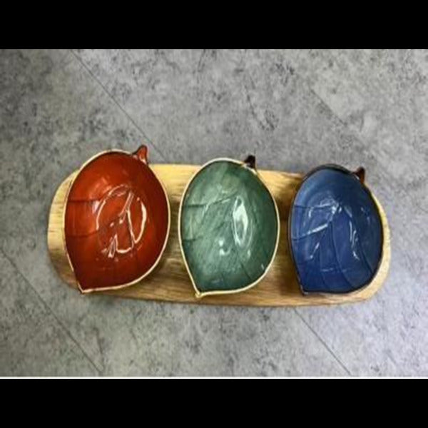 Dessert set 4.25" dish*3pcs with 1pc wooden tray CZT21-57