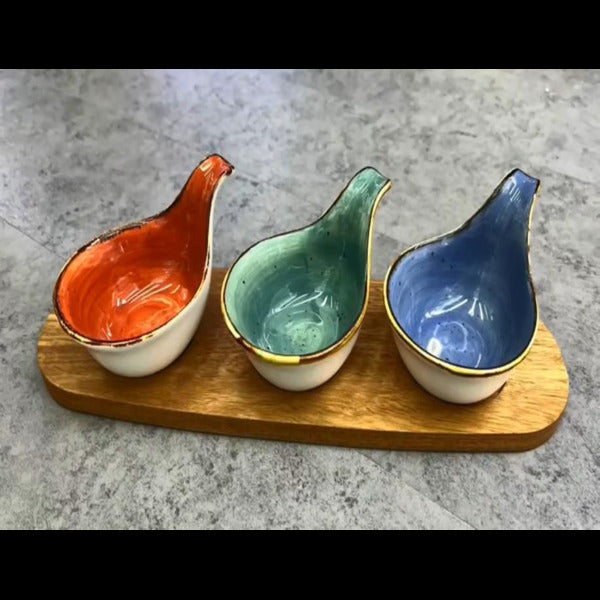 Dessert set 4.75" dish*3pcs with 1pc wooden tray CZT21-61