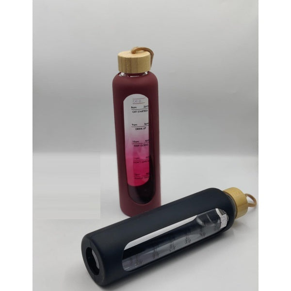 High Borosilicate Glass Water Bottle Drinking Cup Foam Container Water Bottle Glass 1000ml with Time Marker